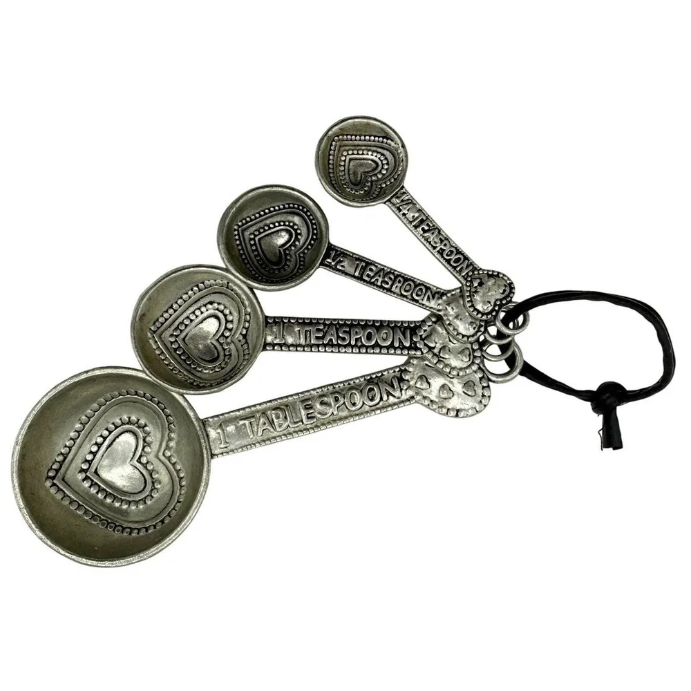 Ganz Heart Measuring Spoons Cottage Kitchen Baking Decor Pewter Tone Set of 4